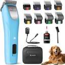 Professional Dog Clippers for Grooming - 2 Speed for Thick Curly Matted Coats, Low Noise Cordless Pet Hair Trimmer with Detachable A5 Blade & Metal Guide Combs Kit for Horse Animal Breeds (Blue)