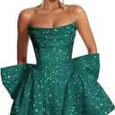 Strapless Sequin Homecoming Dresses with Bow Sparkly Short Prom Dresses A Line Cocktail Party Gowns (6, Teal)
