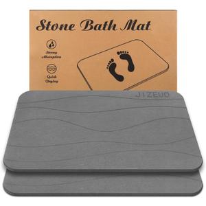 Stone Bath Mat, Diatomaceous Earth Shower Mat, Non-Slip Super Absorbent Quick Drying Bathroom Floor Mat2 Pack, Grey