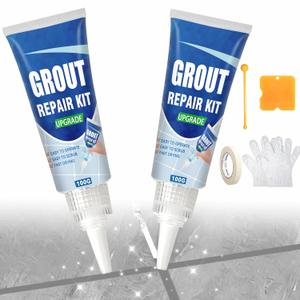 Tile Grout Repair Kit, 2 Pack Fast Drying Grout Filler for Bathroom, Kitchen, Shower, Versatile Triple Use with Grout Sealer, Replace Grout Pen for Restore Tile Joints Line (Grey)