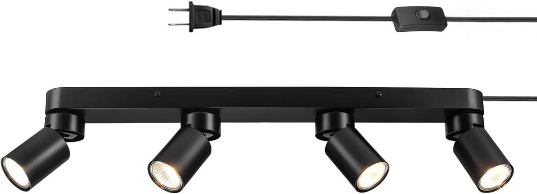 Globe Electric Plug-in Track Lighting, 4-Light Adjustable Track Bar, Matte Black 24-Inch Fixture with 15-Foot Cord, Modern Ceiling Light for Apartments & Rentals, 2.85 x 24 x 5.24 inches