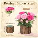 Domensi 6 Sets Wedding Floral Centerpiece for Table Decor Artificial Peonies Silk Flowers Bouquet with Flower Foam and Wooden Vase Faux Floral Arrangement for Bridal Shower Woodland Party(Rose,Pink)