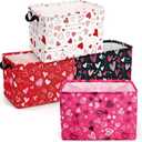 4 Pcs Valentine's Day Storage Baskets Empty Collapsible Valentines Basket with Handles Red Pink Black Heart Storage Boxes for Gifts Home Room Nursery Books Cloth Holiday Containers (Heart)