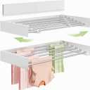 Vikaqi Wall Mounted Clothes Drying Rack 40 inches, Foldable Wall Mount Laundry Rack Folding Indoor, Drying Rack Clothing Collapsible, Hidden Space Saver with Wall Template, 6 Rods, White