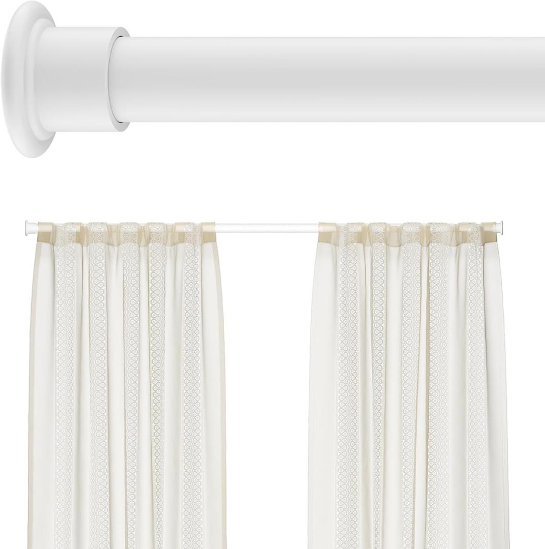 Tension Curtain Rod by EZFurni, 28 to 42 Inch, Adjustable Curtain Rods No Drilling, Heavy Duty tension Rod, Anti-Slip Spring Loaded Curtain Rods for Window, Closet, Door, White