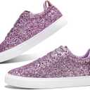 Jeekopeg Glitter Sparkly Fashion Sneakers Shoes Shiny Casual Shoes Bling Sequin Concert Low Cut Lace up Shoes (9 Women/7.5 Men, Light Purple Glitter)