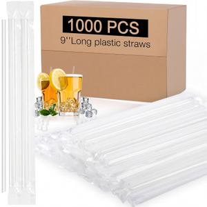 Eaasty 1000 Pcs 9" Plastic Straws Bulk clear Disposable Drinking Straws, 9 inches long x 0.2 inches diameter