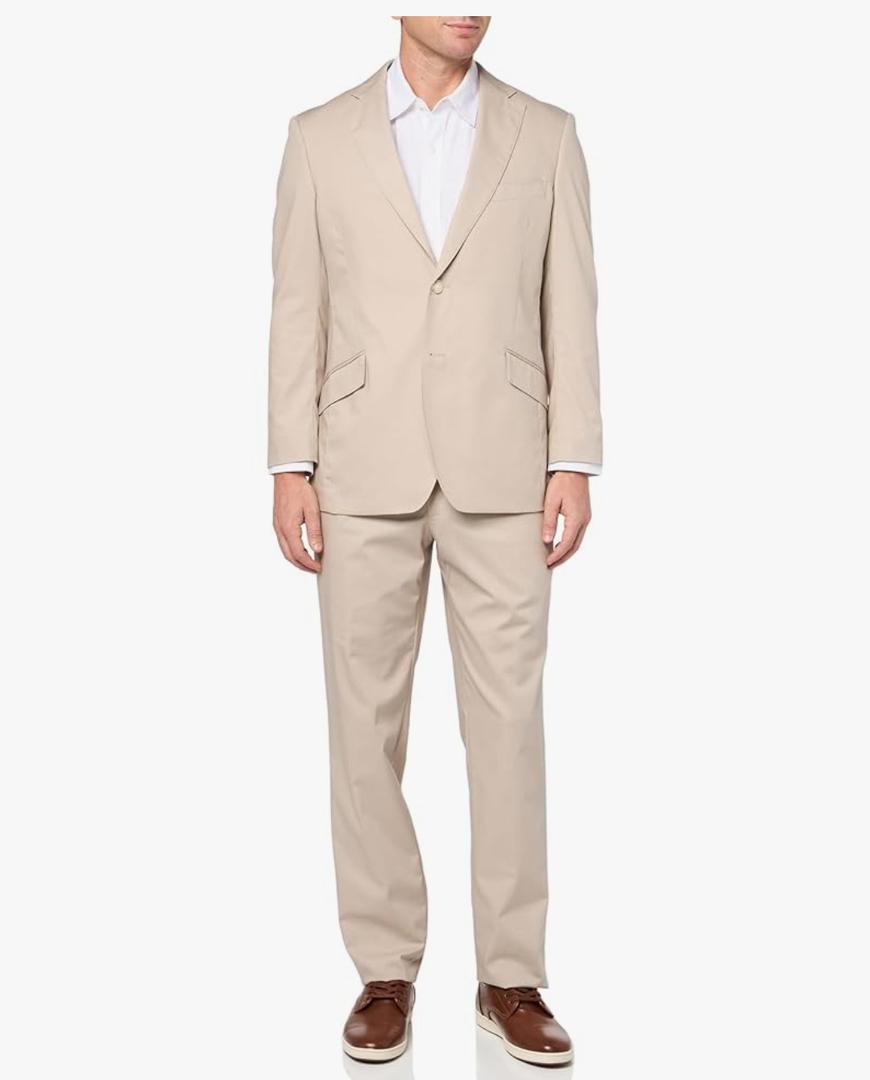 COCONUT GROVE Men's Perfect Poplin Regular Fit Suit, Oyster 42