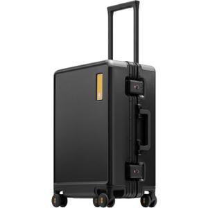 LEVEL8 Zipperless Carry On Suitcase Airline Approved with Aluminum Frame, Hard Shell Luggage with Spinner Wheels, Metal Travel Luggage with Double Tsa Locks, 20 Inch, Black