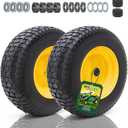 16x6.50-8 Tire and Wheel Assembly (2 Pack),Flat Free Lawn Mower Tires with Rim, Solid Rubber Riding Lawn Mower Tires and Wheels,3/4" Bearings (Extra 5/8" Bearings),3" Centered Hub(Yellow)
