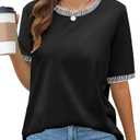 Kistore Women's 2025 Short Sleeve Striped Color Block T Shirts Crewneck Loose Casual Tee Tops L