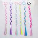 6 Pcs Braided Ponytail Extension, Colored Hair Extensions for Kids, Rainbow Pony Tail Wig Hairpieces Hair Accessories for Girls Gift