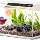 BUCATSTATE 2.6 Gallon Fish Tank, 3 Stage Filtration with Independent Waste Compartment Aquarium, Quiet 3 in 1 Pump, Real-Time Temp Display, 8-Mode LED Light Fish Tank (White)