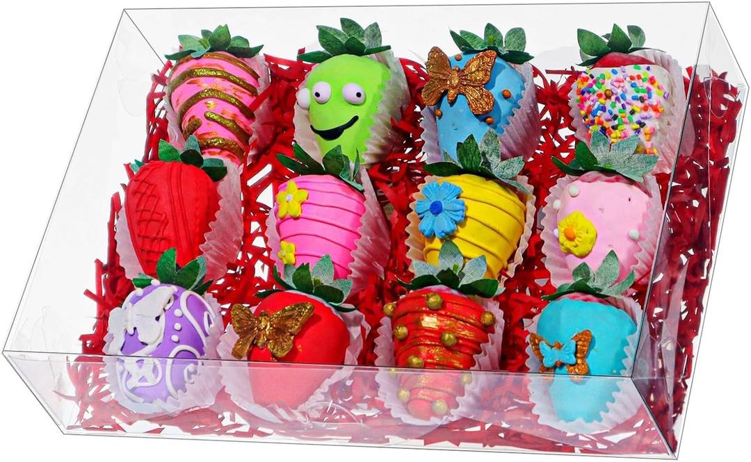 RomanticBaking 10PCS 10x7x2 inches Clear Bakery Boxes for Strawberry, Cookies, Macaron, Gift Treat Boxes for Party Favors