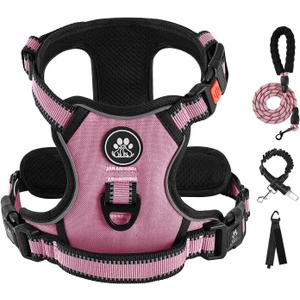 IVY&LANE No Pull Dog Harness for Small Dogs, Dog Vest Harness with Leash, Safety Belt and Storage Strap, Fully Adjustable, 360 Reflective Strip, Soft Handle (Pink, S)