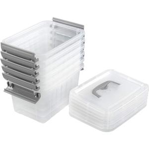 Farmoon 3.5 Quart Clear Storage Bin, Small Plastic Stackable Box/Cotainer with Lid and Grey Handle, 6 Packs