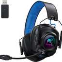 2.4GHz Wireless Gaming Headset with Noise Cancelling Microphone, Bluetooth 5.4, RGB Lighting, 40Hr Battery, Gaming Headphones for PC, PS5, PS4, Switch, Laptop, Mobile, Mac(Black Bule)
