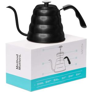 Barista Warrior Gooseneck Kettle for Pour Over Coffee and Tea with Thermometer for Exact Temperature, Precision Pour Drip Spout, Compatible with all Stove Tops (Matte Black, 1.2 Liter, 40 fl oz)