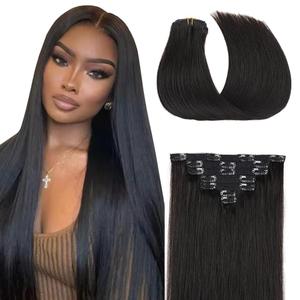 #1B Straight Clip in Hair Extensions Real Human Hair, 28 Inch 120g/7Pcs,Full Shine Remy Human Hair,Natural Black Clip ins Brazilian Virgin Human Hair Extensions