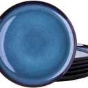 LERATIO Ceramic Plate Set of 6, 8.5 Inch Reactive Glaze Light Weight Porcelain Salad Plates,Modern Shape Dinnerware Dishes Set for Kitchen,Microwave&Dishwasher&Oven Safe,Resistant-Indigo Blue
