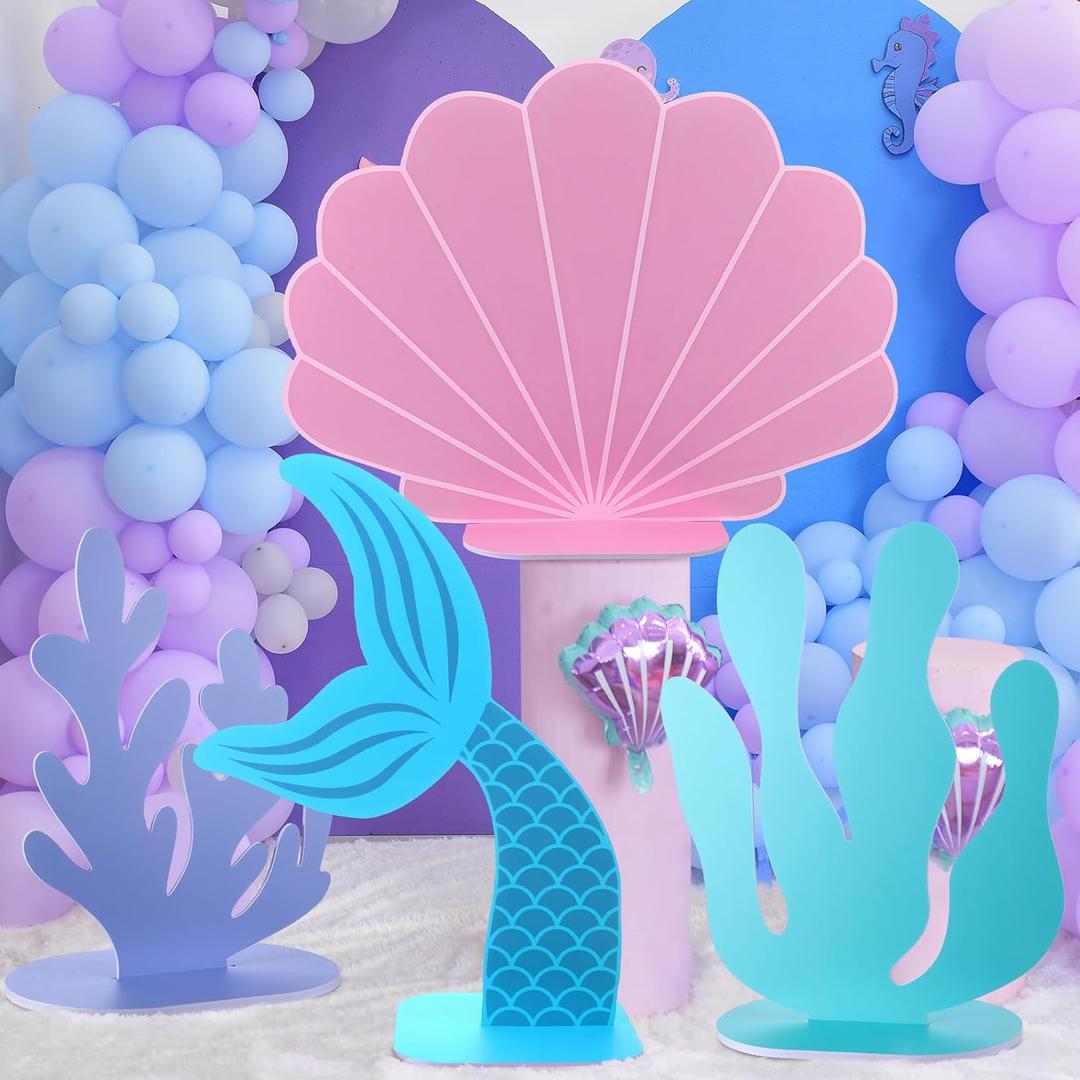 Yousoontic 4 Pcs Large Mermaid Birthday Party Decorations Under The Sea Baby Shower Cutout Sea Corals Stand up Cardboard Prop Photo Booth Entrance Decor for Birthday Baby Shower Wedding Party(Fresh)