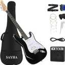 SAYHA Electric Guitar, 39 Inch Solid Full-size Electric Guitar HSS Pickups Starter Kit Includes Amplifier, Bag, Digital Tuner, Strap, String, Cable, PicksBlack