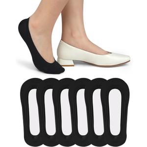 6 Pairs No Show Socks Womens Low Cut Invisible Non Slip Footies Nylon Socks (Black, XL)