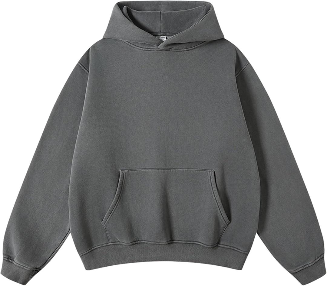 Hatant Hoodies for Men Heavyweight Fleece Sweatshirts Mens Acid Wash Athletic Hoodie Oversized Matching Pullover for Couples (Large, Dark Grey)