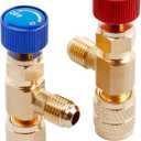 Yakamoz 2Pcs R22 R410 Refrigerant Charging Valve Set - R22 Male to 1/4’’ & 5/16’’ Female Adapter Refrigerant Control Valve Safety HVAC Flow Control Ball Valves for Air Conditioner Manifold