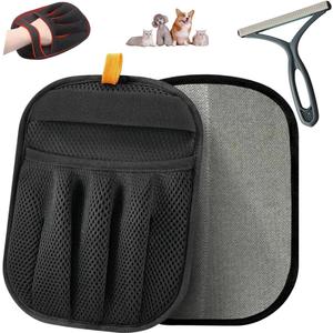 Electrostatic Pet Hair Remover Glove  Black, Ambidextrous, Reusable for Cats and Dogs
