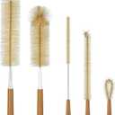 ALINK Extra Large Long Bottle Brush Set - 16" / 15" Long Bamboo Handle Bottle Cleaner for Narrow Neck Beer Wine Bottles, Decanter, Tumblers, Thermos, Jugs with Straw Brush, Kettle Spout/Lid Brush