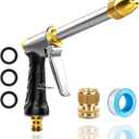 Heavy garden hose nozzle - adjustable spray mode high-pressure rotary spray gun, brass nozzle, anti slip grip and quick connector, suitable for lawn, plants, car washing, pets