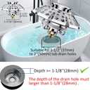 Universal Tub Stopper Bathtub Drain Plug, Pop Up Tub Drain Hair Catcher, Drain Cover with Strainer, for 1-3/8 to 2in Bath Drain Hole
