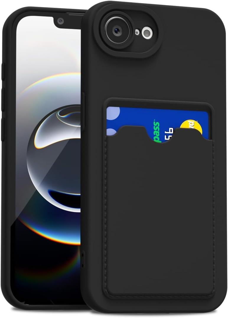 LoeoeL for iPhone 17e 16e Case with Card Holder Slim, Thin Silicone Wallet Phone Case with Credit Card Slot for Women Men, Soft Rubber Gel TPU with Pocket Shockproof Camera Cover, Black