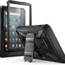 All-New Kindle Fire 7 Tablet Case (12th Gen, 2022 Release) - DJ&RPPQ Lightweight Armor Series Full Body Rugged Hands-Free Viewing Stand with Screen Protector for Amazon Fire 7 Kids Tablet - Black