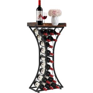VEVOR 15 Bottle Wine Rack,Iron Freestanding Floor Wine Holder, Mini Bar Stand Liquor Cabinet with Wood Tabletop, for Home Bar,Kitchen,Living Room,Dining Room,16.9''L X 11.4''W X 35.2''H