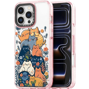 Rosarnnah for iPhone 13 Pro Case Cute - Durable Shockproof 6.6 ft Drop Impact Phone Case - Funny Cassette Tape Design (6.1") Glitter Pink