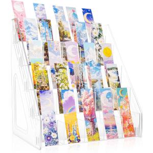 Acrylic Bookmark Display Stand with Divided Pockets, Portable Sticker Holder Tiered Display Stand, Clear Desk Organizer for Home, Retail or Craft Fair Use(25 Pockets, 5 Tier)