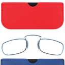 REAVEE 2 Pack Small Armless Reading Glasses for Men Women, Blue Light Blocking No Temple Compact Readers with Portable Case (Rectangular - Red and Blue)