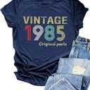 Vintage 1985 Shirt for Women 40th Birthday Gifts Letter Print Original Parts Tops Casual Short Sleeve Party Tee S