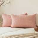a moment Pink Spring Chenille Throw Pillow Covers 12x20 Inch Pack of 2 Modern Decorative Throw Pillow Covers Farmhouse Cross Covers Modern Home Decor for Sofa Bedroom Living Room