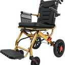 Ultra Lightweight Folding Transport Wheelchair for Seniors & Adults, Gold | Portable Chair, 12" PU Rear Wheels, Supports 300lbs, Compact for Daily Use & Travel