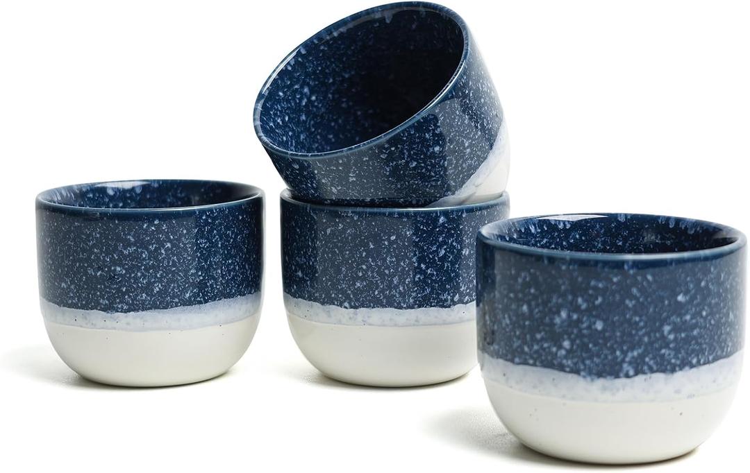 Set of 4 Ceramic Espresso Cups-4 oz, Blue & White Summer Coastline Design, Ideal for Espresso, Coffee, Tea, & More, Small Ceramic Coffee Mugs, Dishwasher & Microwave Safe