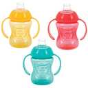 Nuby 3 Pack Two Handle No Spill Toddler Sippy Cups - Toddler Cups Spill Proof with Easy and Firm Grip - Aqua, Yellow, Coral