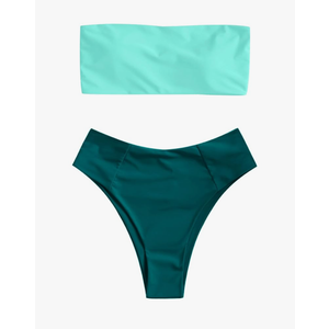 ZAFUL Women's High Cut Bandeau Bikini Set Strapless Solid Color 2 Pieces Bathing Suit Swimsuit L