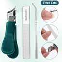 Molain Beak Beveled Nail Clippers Set, Wide Jaw Opening Toenail Cutter Anti-Splash Slanted Nail Clipper for Thick & Ingrown Toenails, Long Handle Professional Nails Clippers for Men Women