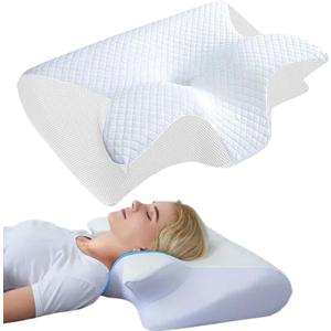Pillow Breathable 100% Memory Foam Pillows, 2 in 1 Ergo Pillow, Snoring Relief, Not Stuffy, Lightweight, Memory Foam Pillows for Side & Back Sleepers (White 1 Set)