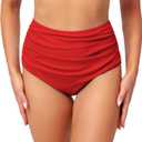 Edelqual Women's High Waisted Bikini Bottom Tummy Control Full Coverage Ruched Bathing Suit Swimsuit Tankini Swim Shorts (X-Large, Red)