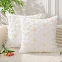 Spring Summer Pillow Covers 16x16 inch Set of 2 Daisy White Yellow Flower Farmhouse Decor Soft Plush Faux Fur Jacquard Throw Pillow Covers for Bedroom Sofa Spring Summer Home Decor