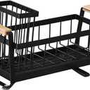 Stainless Steel Kitchen Sink Caddy, Kitchen Sponge Holder, with High Brush Holder, Adjustable Divider, Tilted Drain Pan, Multifunctional Sink Accessories, for Sponge, Soap, Dish Brush, Grey (black)